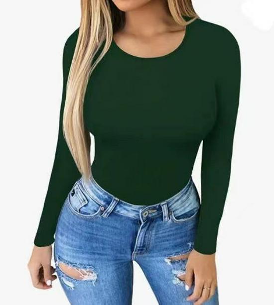 European Fashion Sexy Long Sleeve Bodysuit with Leggings - Solid Color, Round Neck, Perfect for Nightclubs and Home, Autumn/Spring Wear
