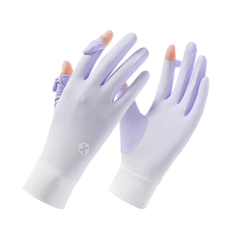 Ice silk gloves Thin women's summer outdoor riding driving touch screen full finger sunscreen shading light breathable gloves
