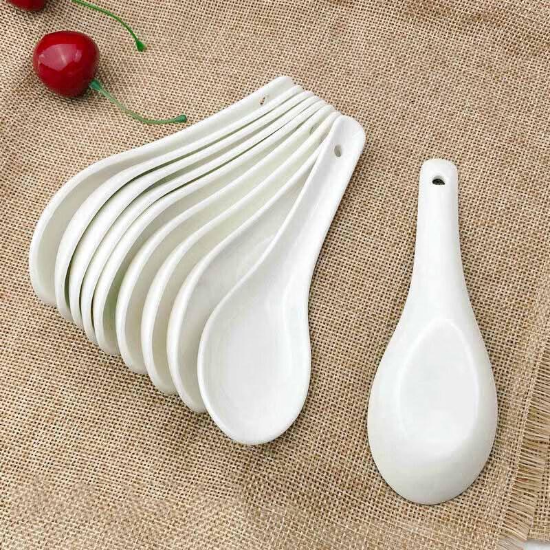 Huihuang White Ceramic Soup Spoons