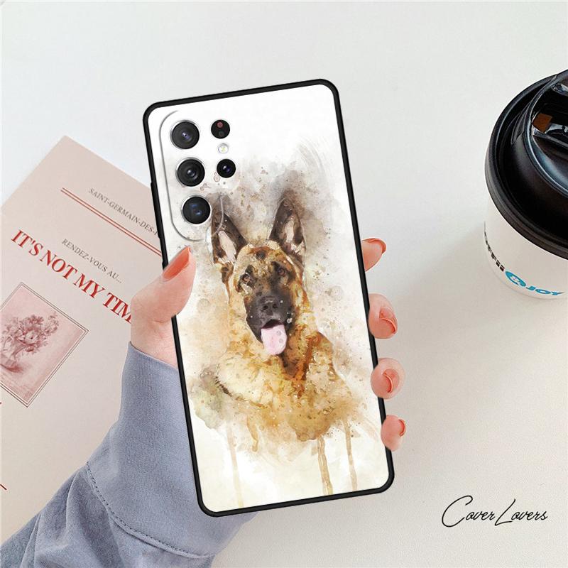 Cartoon German Shepherd Dog Phone Case For Samsung Galaxy S24 S25 S23 S22 Ultra Note 10 20 Plus S20 S21 FE Cover