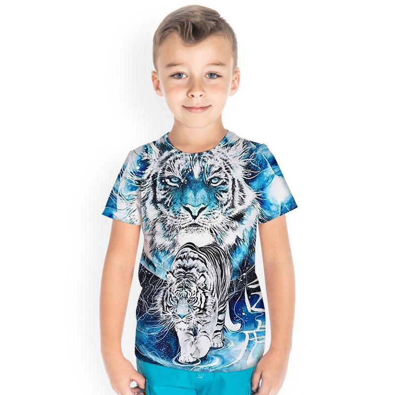 

Футболка для мальчика с изображением животных, 3D-принт головы тигра, морской рыбы, модные трендовые футболки с коротким рукавом и круглым вырезом, детская одежда 150
