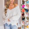 2022 Off-Shoulder Loose Knit Sweater with Deep V-Neck and Tassel Details