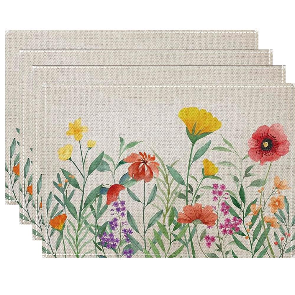 4/6/8Pcs Watercolor flower Placemats Linen Placemat  32*42CM Linen Seasonal Table Mats for Party Kitchen Wedding Dining Decor