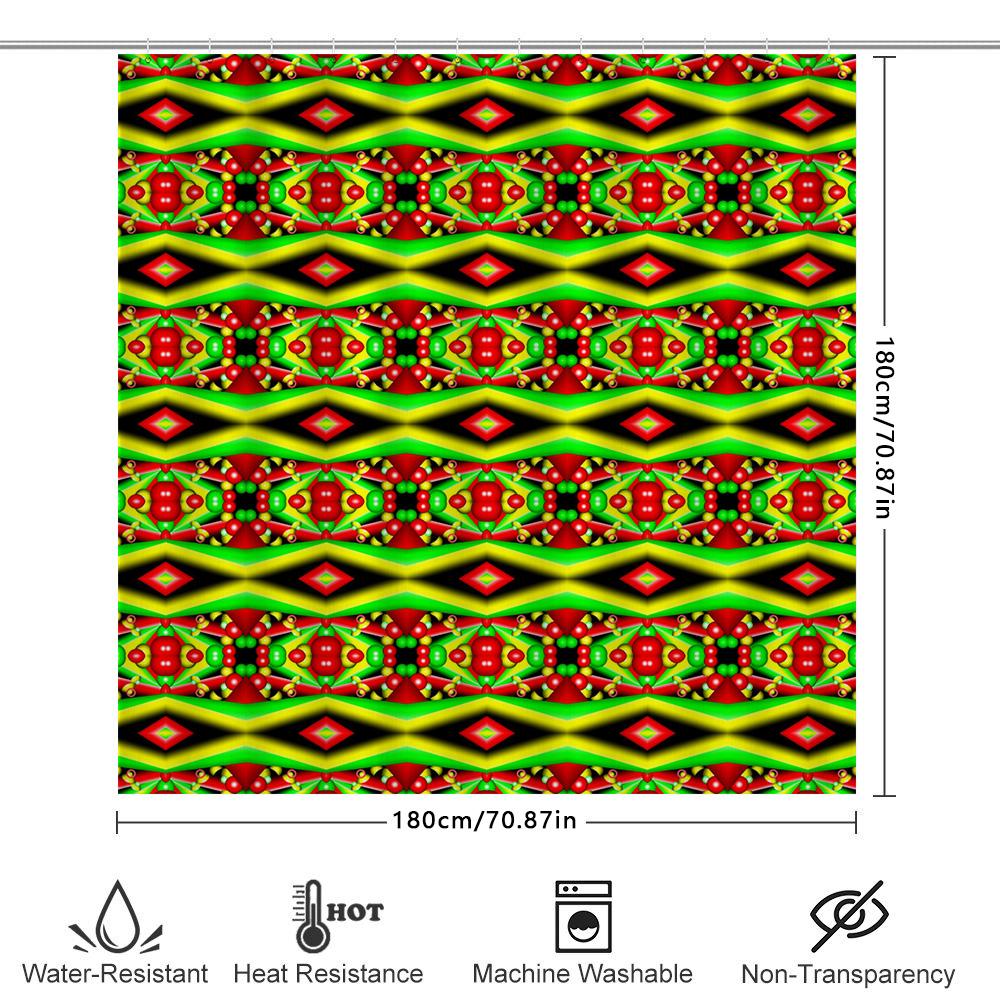 Kaleidoscope Shower Curtain Decorative Bath Mat Green Red Yellow Pattern Wall Hangings For Home Decoration Size 180X245Cm