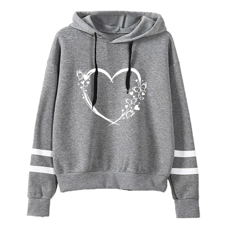 2026 Neuankunft Damen Kapuzenpullover Klassisches Herz Aufdruck Sweatshirt Urban Lässiger Mode Kapuzenmantel Damen Warmer Pullover