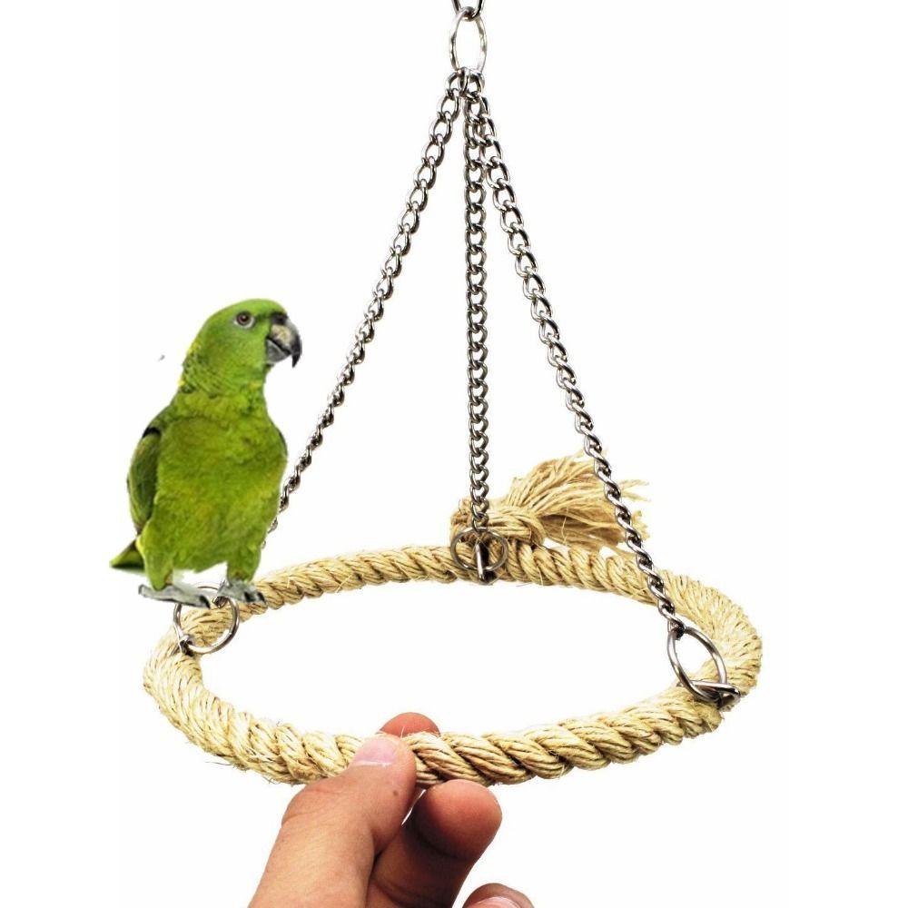 Bissfester Vogelseilring Schaukel Metall Baumwollseil Hängender Käfig Vogel 15cm Papageienschaukelständer Für Wellensittich Nymphensittich Papagei