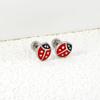 Cute Girls Ladybug Animal Enamel Stud Earrings Twist Pack for Children/Teenagers Titanium Steel 1pairs Drip-Oil Insect Piercing