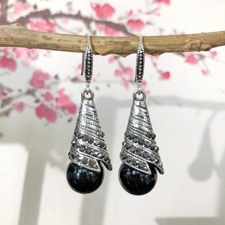 Ethnic style retro fashion agate earrings women's simple temperament opal diamond earrings versatile long ear jewelry