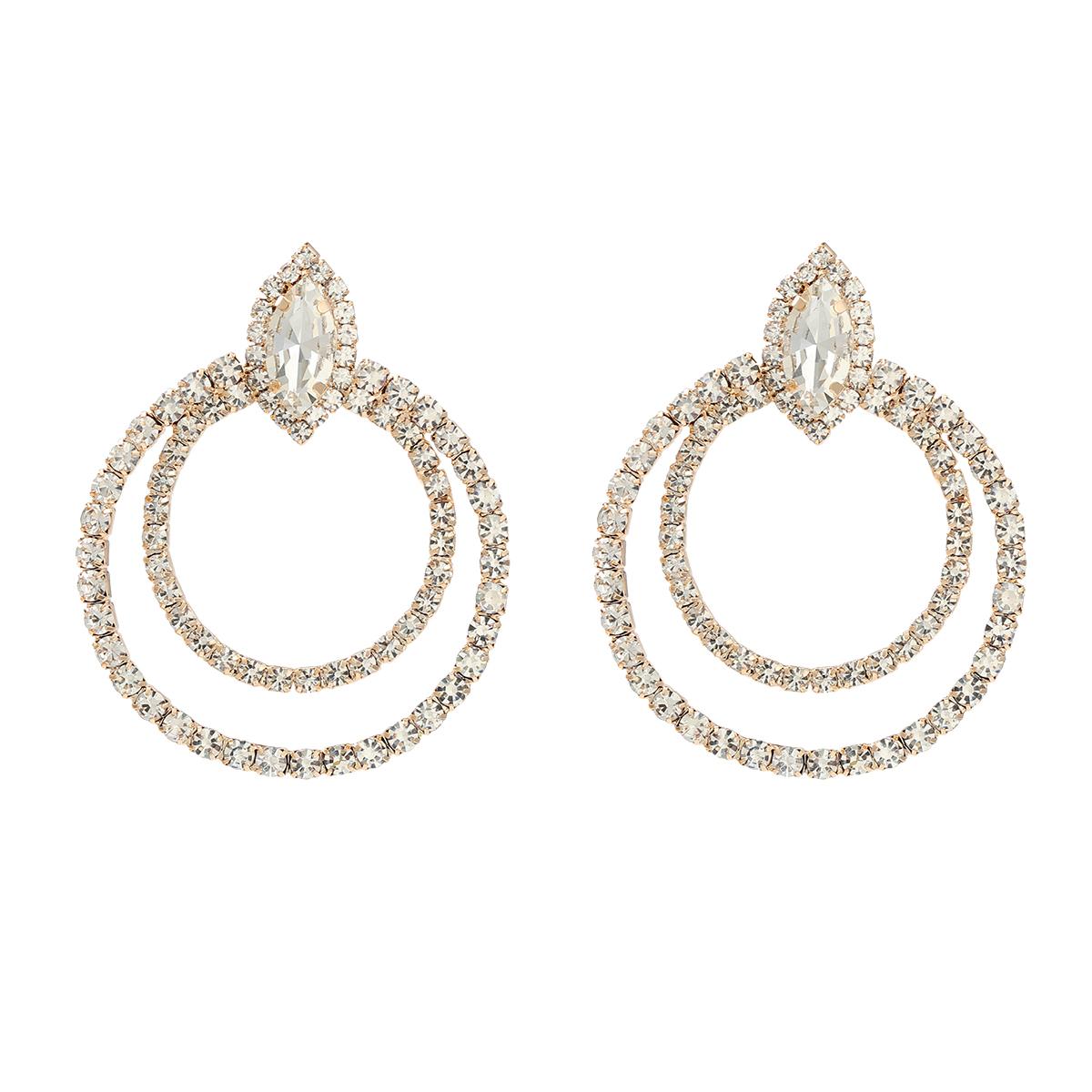 

Новые трендовые двухслойные круглые серьги с металлическими стразами для свадебного банкета, роскошные ювелирные изделия, женские очаровательные креативные аксессуары, подарок