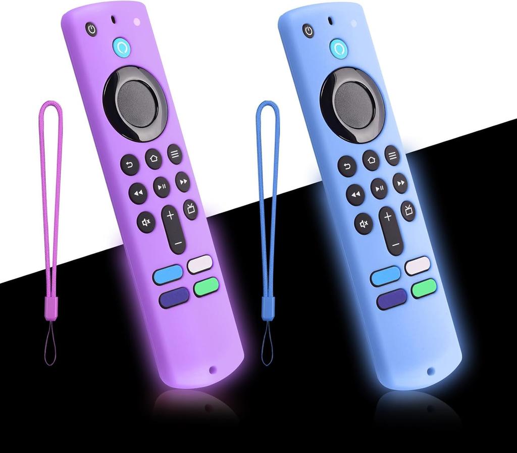 2-Pack Glowing Green + Glow Blue Remote Cover for Amazon Fire TV Stick 4K Select, 4K Plus, HD, 3rd Gen., 4K Remote Controls, Lanyard, GITD!