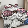 Spring & Summer Theme Pillowcase Duvet Cover 3 Piece Set Bedding Pink Butterfly Flower Pattern Washable Durable