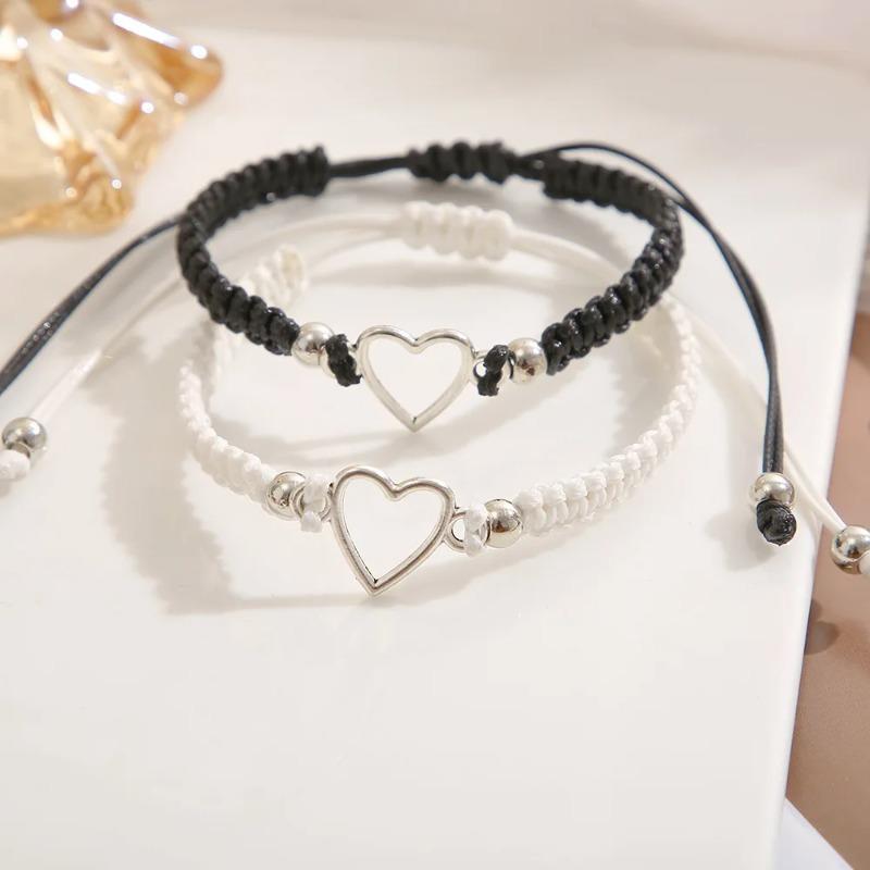 Unisex Love Heart Couple Bracelet Hand Crafted Adjustable with White Black Beads Butterfly Design New  Jewelry for Women Men