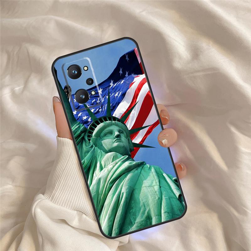 

America Flag Statue of Liberty Case For Realme C71 C55 C67 C51 C75 C63 C61 C65 C53 C35 11 12 13 14 Pro Plus GT6 GT7 15 Pro Realme 11 Pro