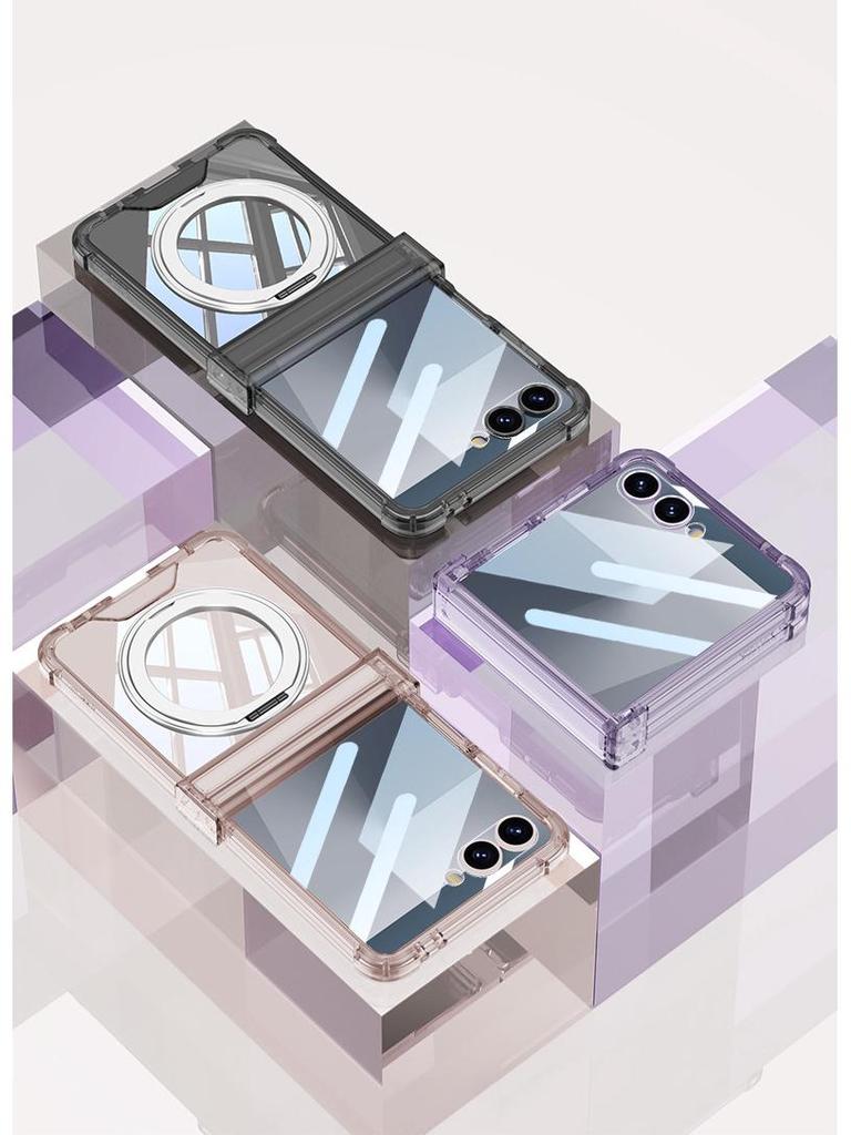 Etui na Samsunga Z Flip7: Wysokiej klasy przezroczysty magnetyczny z powłoką galwaniczną i obracanym o 360° stojakiem