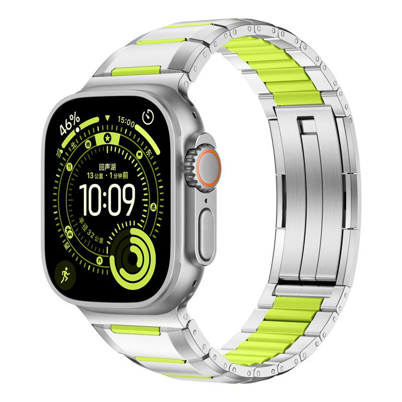 

Резиновый ремешок из нержавеющей стали для Apple Watch Ultra 3 2 49 мм 11 10 46 мм Ремешок с раскладной застежкой Iwatch Series 9 8 7 6 SE 3 45 мм 42 мм Ultra 3 2 1 49mm