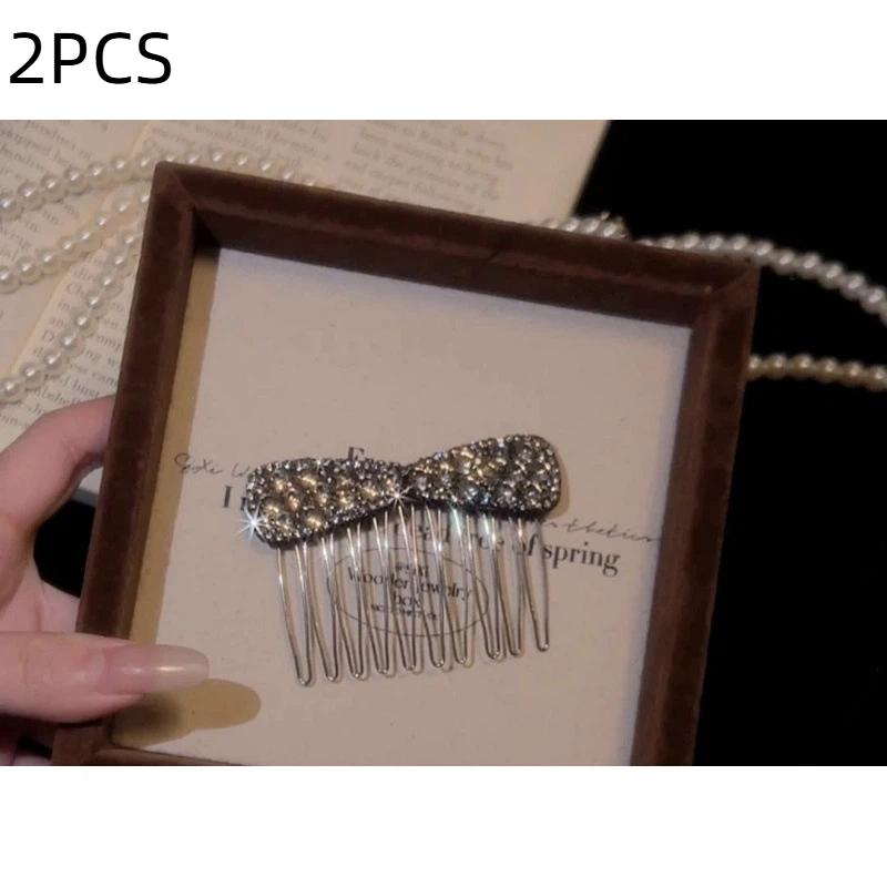 Rhinestone Bow Bangs Upside Down Comb Hairpin Female New Exquisite Flash Diamond Disc Hair Comb Premium Sense Broken Hair Card