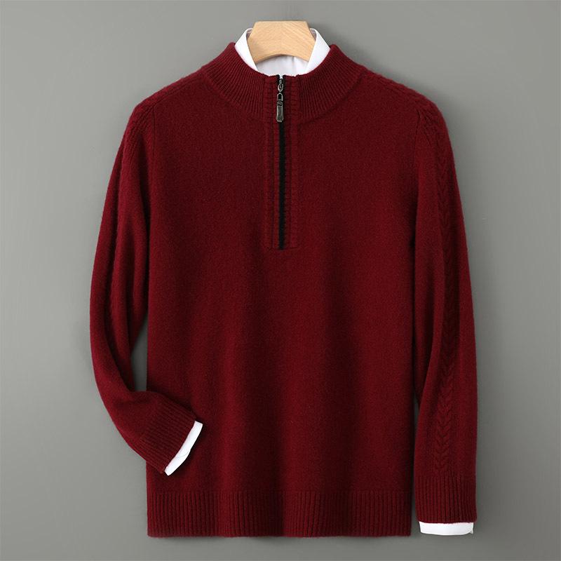 Autumn And Winter New Men'S Half Turtleneck Half Zipper Bottoming Shirt Warm Wool Knitted Casual Fashion