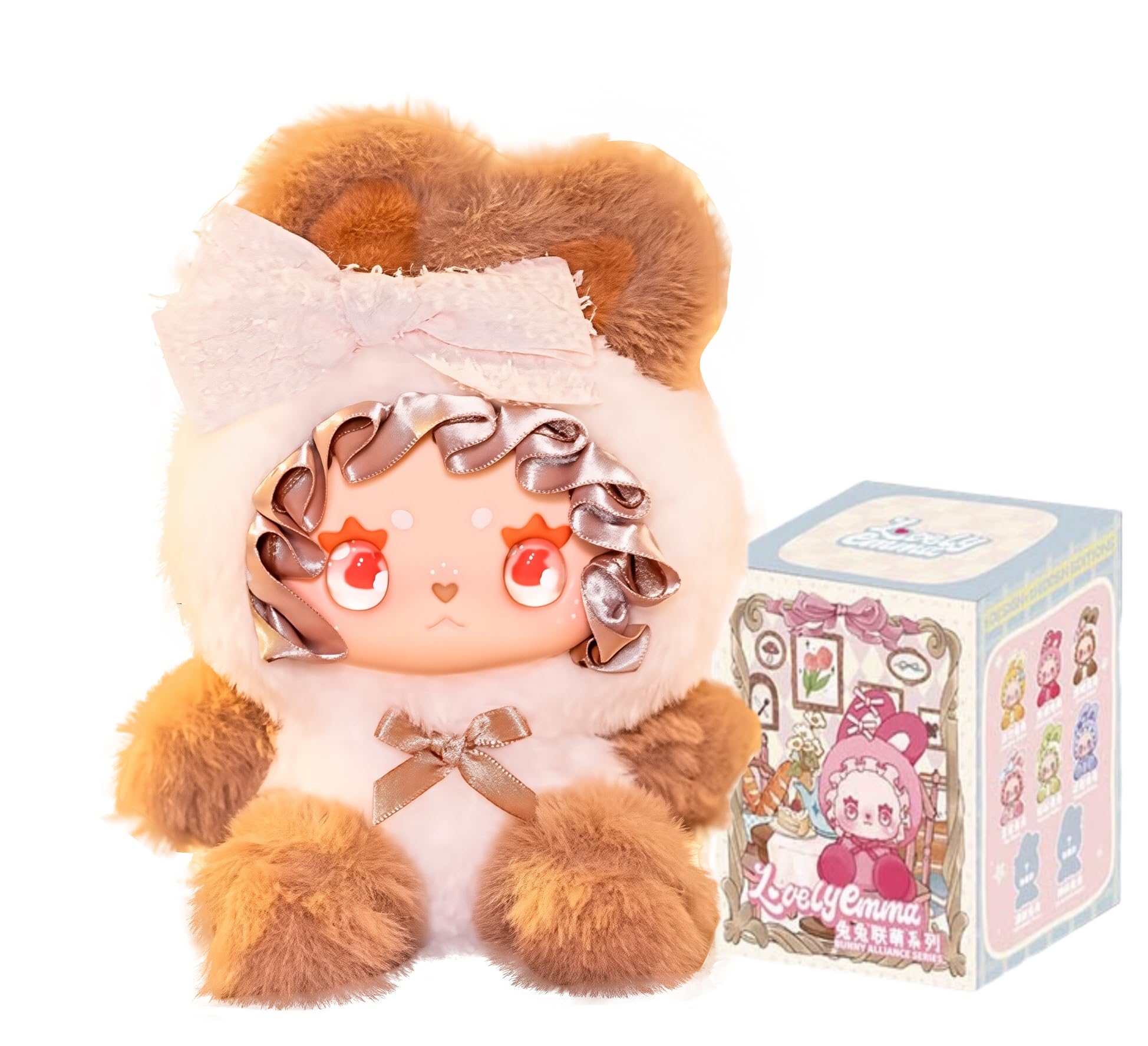 

LOVELY EMMA Bunny Federation Plush Toy Official Lovebu Plush Toy Blind Box Plush Toy Fluffy Material with Bow Poseable PVC Face 8 Types Randomly