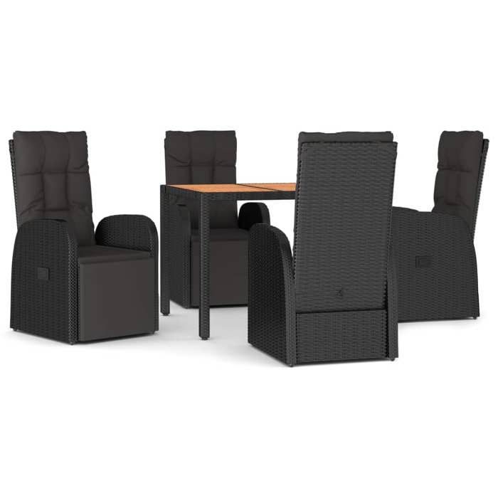 VidaXL 5pcs Garden Dining Set Black Poly Rattan and Acacia, Dining Set, Dining Set 3157607