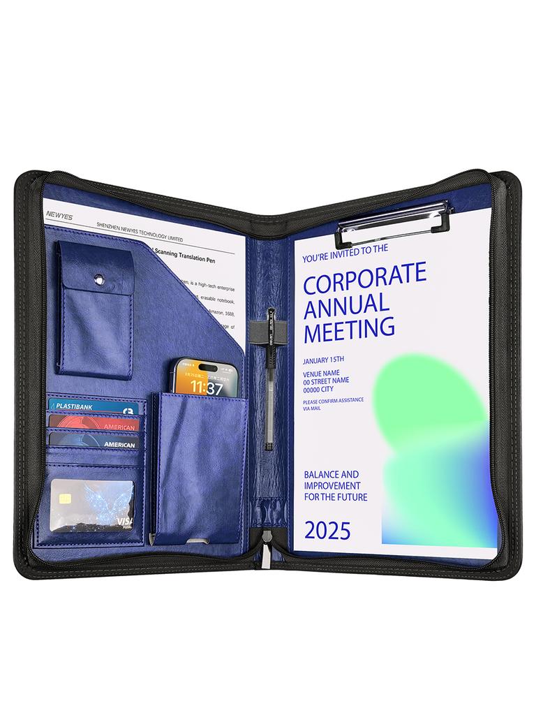 Zippered Padfolio Organizer Leather Planner Binder 10.2 Inch Portfolio Folder for Documents Letter Size Business Card Holder