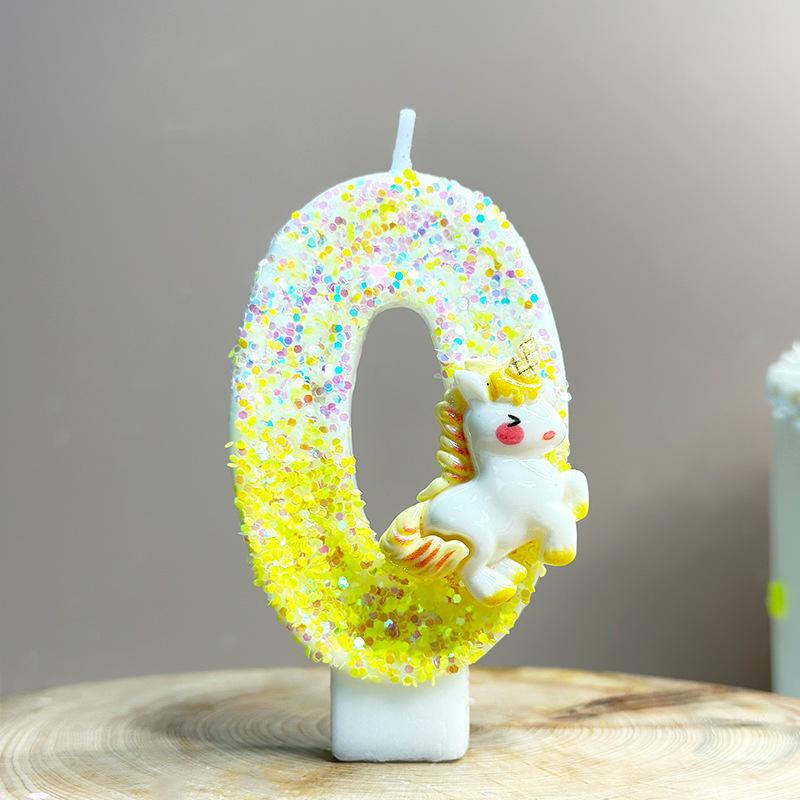 Unicorn Birthday Candles 0-9 Number Yellow Cake Candle Fashion Cartoon Anime Topper Party Cute Decoration