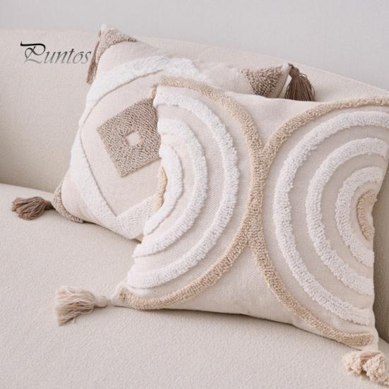 Bay Window Cushion Cover Bohemian Geometric Tufted Throw Pillow with Tassels Case Decorative Boho for Home Farmhouse Sofa Couch Bedroom