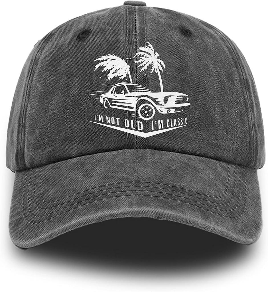 Im Not Old Im Classic Car Print Washed Baseball Cap Vintage Distressed Casual Polyester Adjustable Hat
