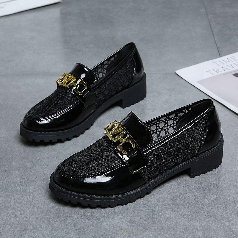 Leather Shoes Women's Thick Soled Summer New Style Versatile Breathable Mesh One Foot Single Shoe