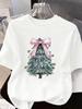 (Asian Size) Letter Tree 90s Short Sleeve T-shirts Women's Top O-neck T Shirt Print Merry Christmas Fashion Casual New Year Clothing Graphic Tee