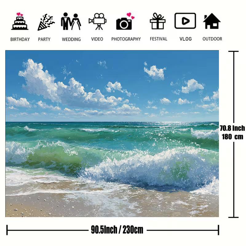 2D Tropical Beach Backdrop Summer Ocean Wave Party Photo Background