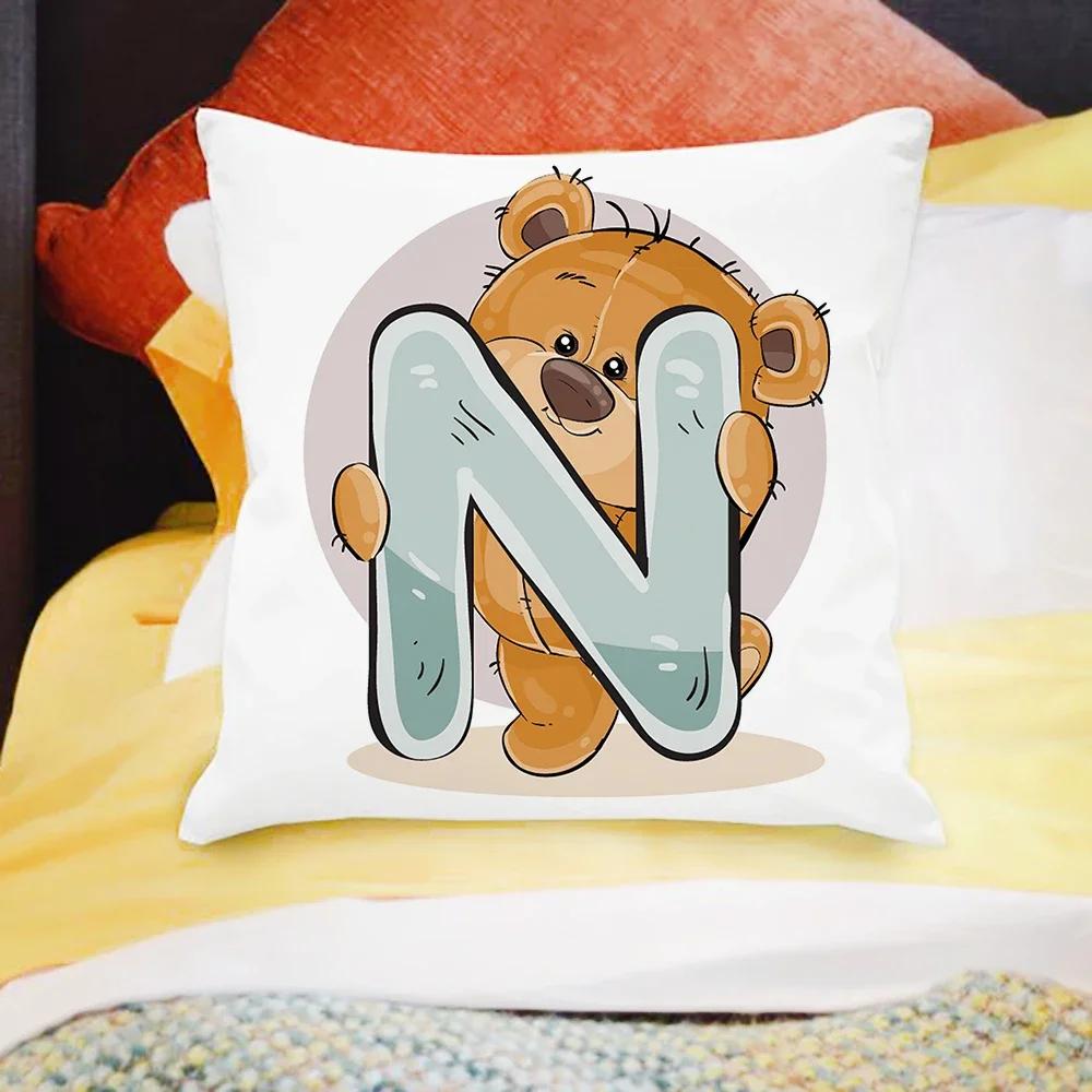 Cartoon Bear Sofa Children's Room Decoration Cute Animal Pillowcase  Letter Printing Cushion Cover