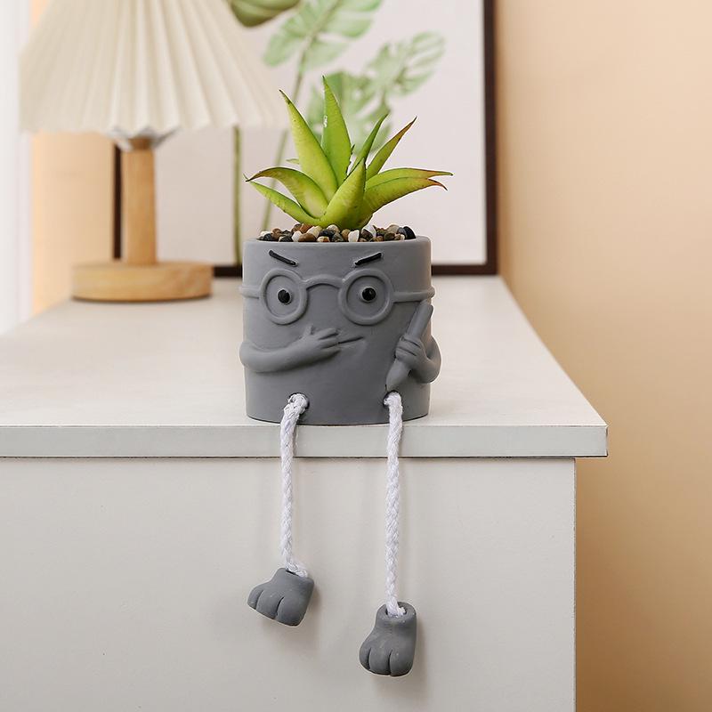 Green Plant Hanging Foot Doll Ornament: Cute Cement Candle Holder for Home Decor
