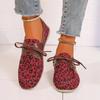 Fashion Women's Shoes 2024 Spring and Autumn New Leather Niche Lace-up Retro Leopard Print Women's Fashion Korean Women's Shoes