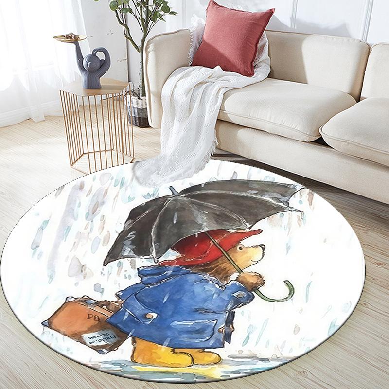 Paddington Bear Round Area Rug,Carpet Rug for Living Room Bedroom Sofa Playroom Decor,Non-slip Floor Mat