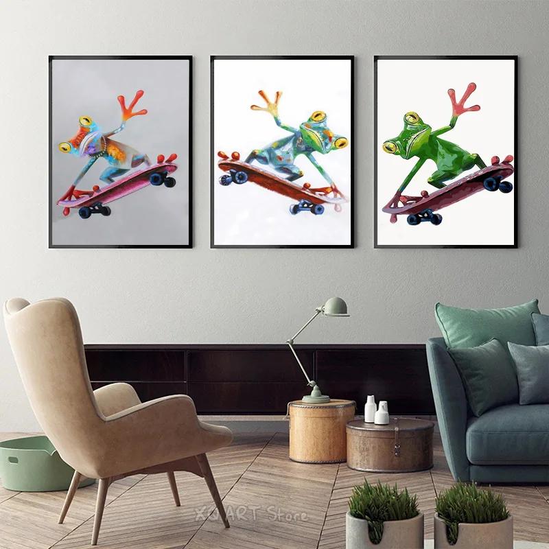 Cute Frog Graffiti Art Canvas Painting Abstract Animals Posters And Prints on Canvas Wall Art Picture For Home Living Room De