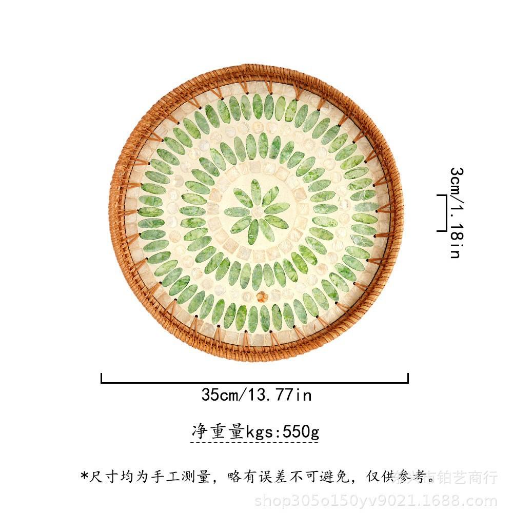 Color Shell Jewelry Cosmetics Food Teacup Storage Trays Handmade Rattan Fruit Dessert Bread Pans Round Rattan Decoration Trays
