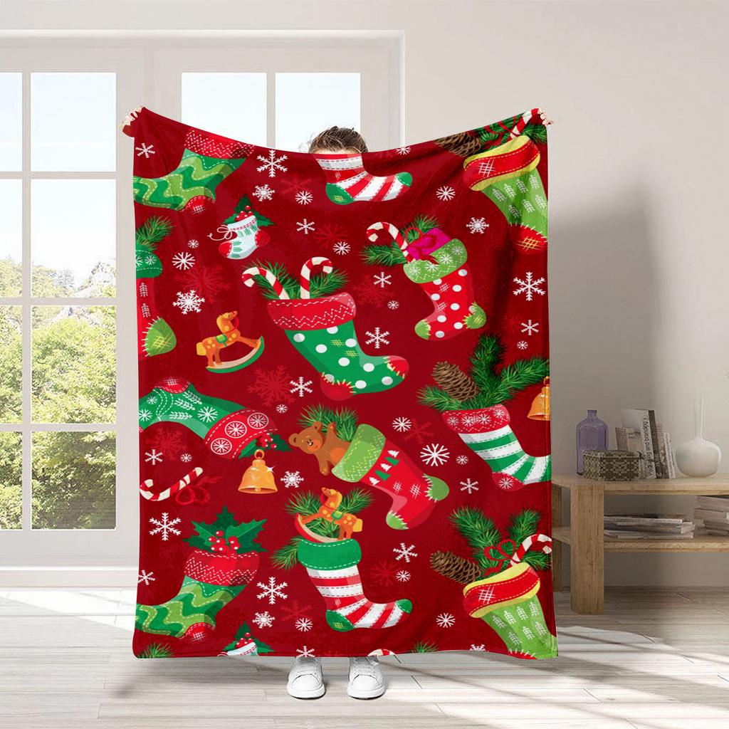 Christmas Cartoon Series Printed Blanket for Sofa Travel Camping Living Room Office Conditioning Blanket for All Seasons Gifts
