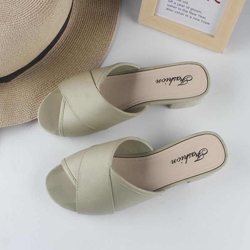 Heli Shark Damen Sommer-Hausschuhe neu lässig einfarbig dicker Absatz Sandalen Strandmode Ein-Wort coole Hausschuhe