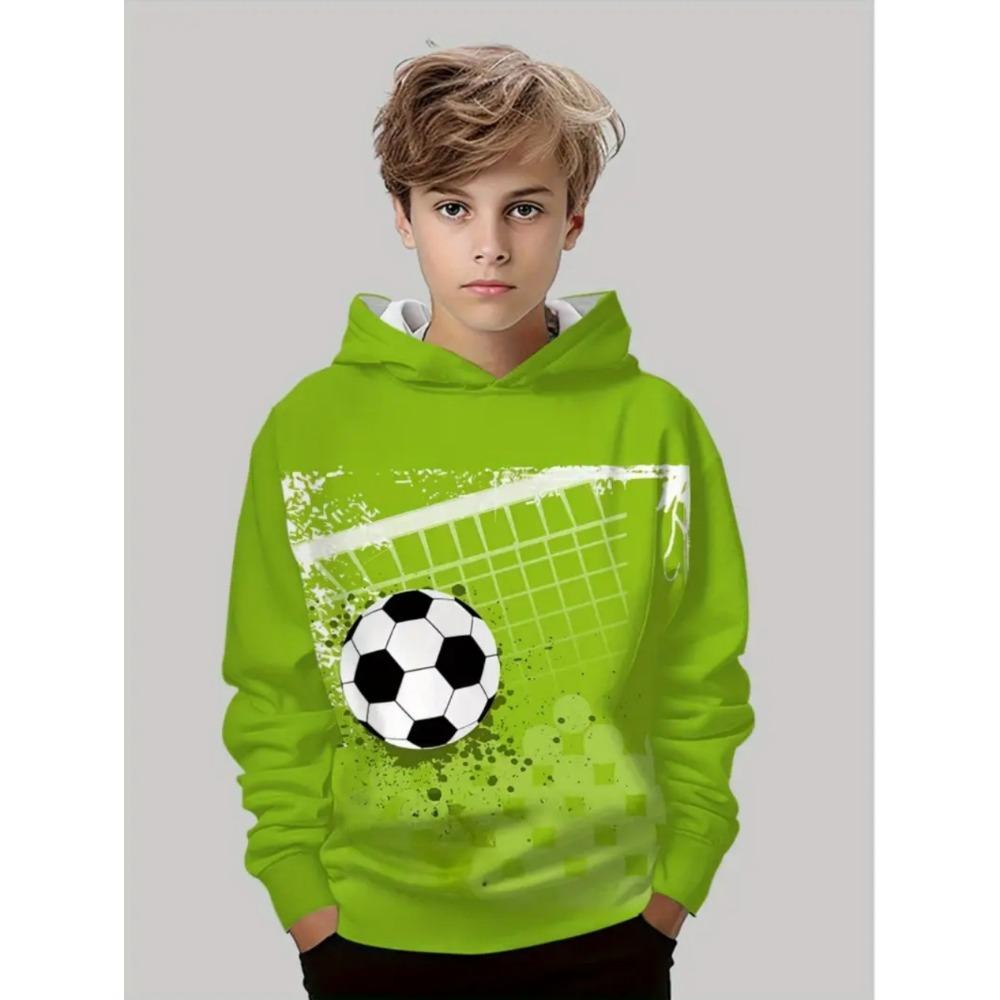 Boys' 3D Soccer Ball Harajuku Print Hoodie Casual Polyester Long Sleeve, Slight Stretch, Hooded Outdoors Sweatshirt for Running