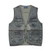 Men's New American Retro Trendy Brand Washed Denim Tooling Tactical Vest Men's Three-dimensional Pocket