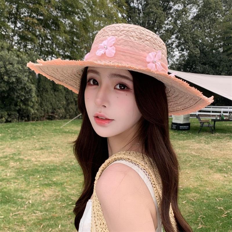 New French bow big brim straw hat women's spring summer seaside beach vacation wind shade sun protection hat