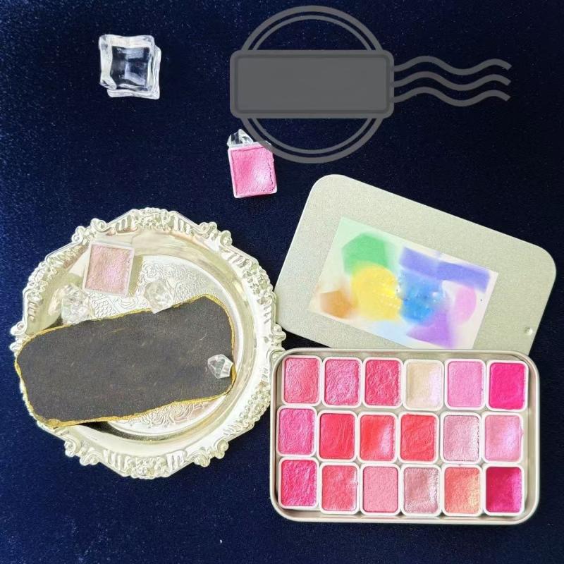 18-color Solid Pearlescent Chameleon Watercolor Pigment for Nail Painting Thangka Decorative Pigment Box