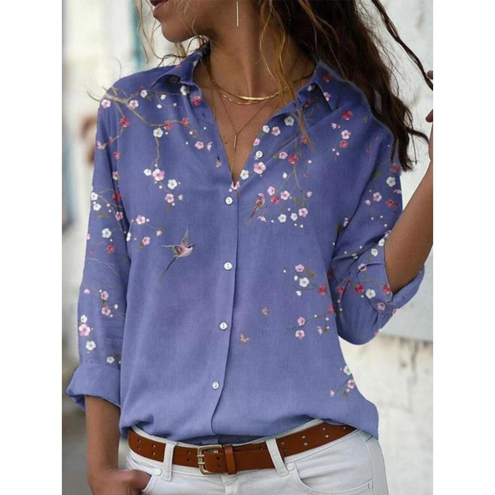 Small Floral Printed Shirt Women's Long-sleeved Summer Top Age-reducing Casual Temperament Shirt