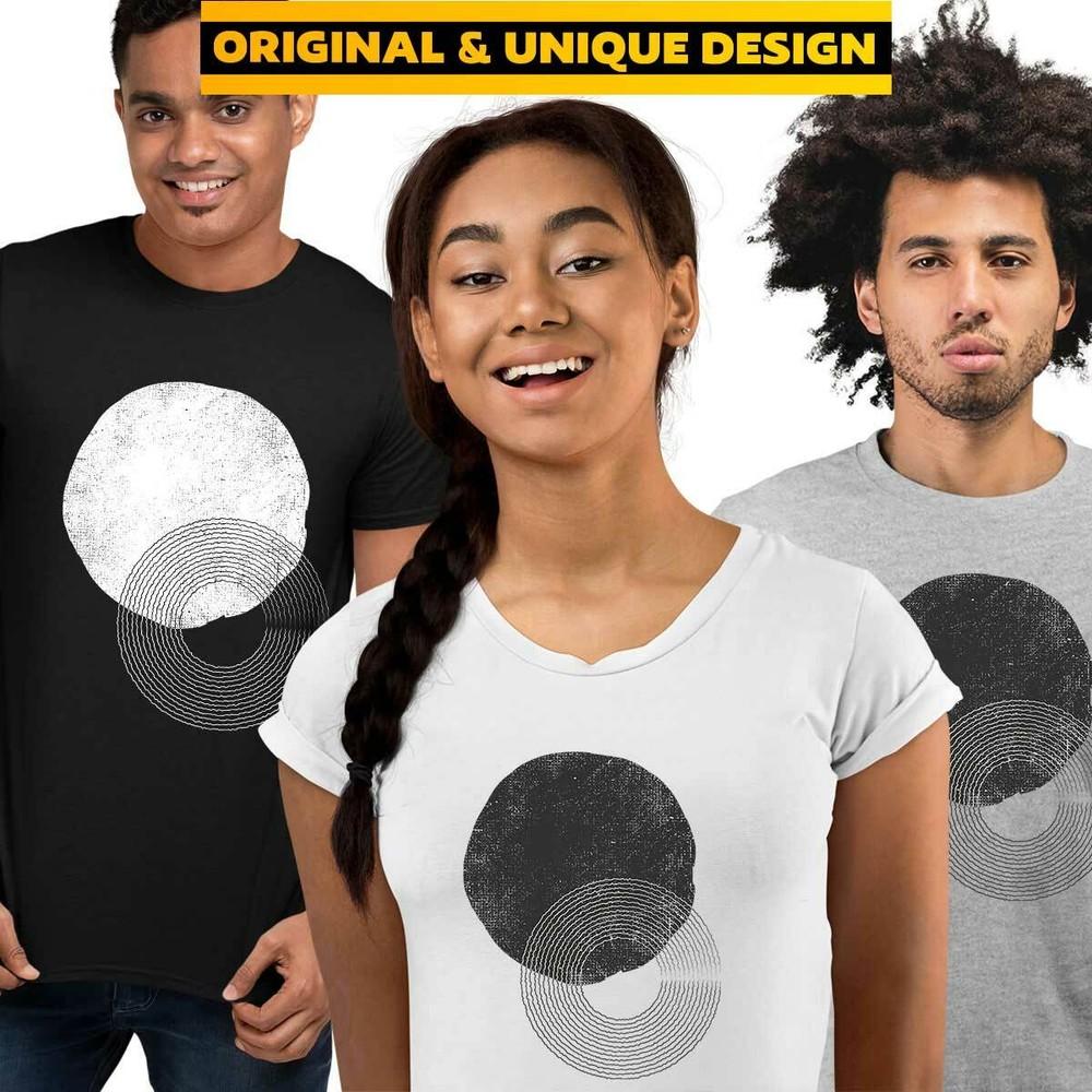 Geometric Circle Print TShirt Abstract Short Sleeve Round Neck Funny Tee Tops L