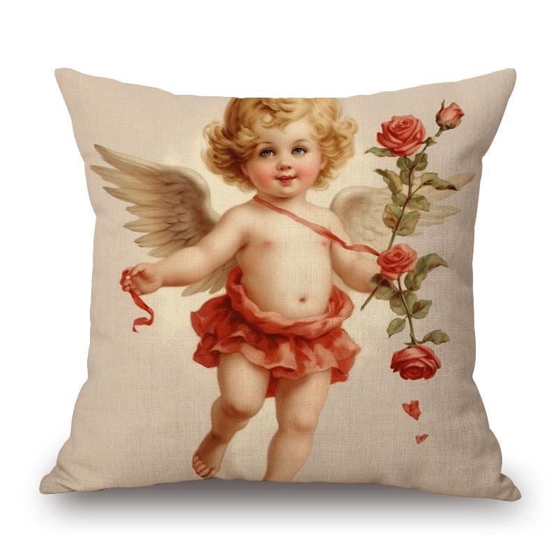 Victorian Angel Baby Cushion Cover European Vintage Baby With Flowers Love Pillow Case