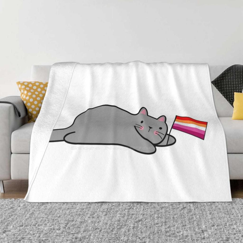 Cat With A Lesbian Pride Flag New Arrival Fashion Leisure Warm Flannel Blanket Pride Month Queer Pride Cute Kawaii Cats Lgbtq