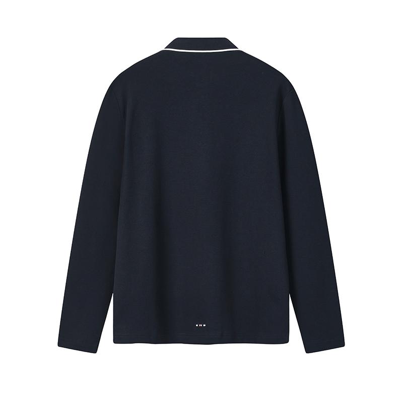 FILA Heritage Elite Classic Simple Fashion Casual Comfortable Versatile Knitted Long Sleeve Polo Shirt Men tops Legendary-Blue F11M618206FNV