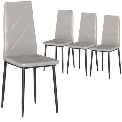 Conjunto de 4 Cadeiras de Jantar Estofadas em Couro Sintético com Encosto Alto e Pernas de Metal 41x50x97 cm Cinza
