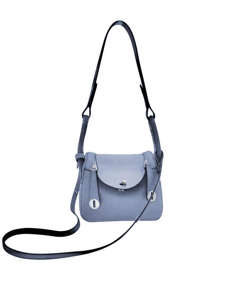New First-layer Cowhide Lindy Bag, Genuine Leather Shoulder Messenger Bag, Fashionable Doctor Bag, Mini Bag, Silver Buckle, Silver.