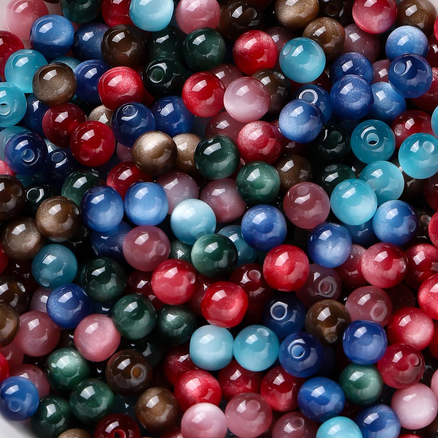 

10pcs/lot 6mm Glitter Cat Eye Round Acrylic Resin Beads Charm Loose Spacer Beads for Handmade DIY Jewelry Making Bracelet 6mm x 10pcs